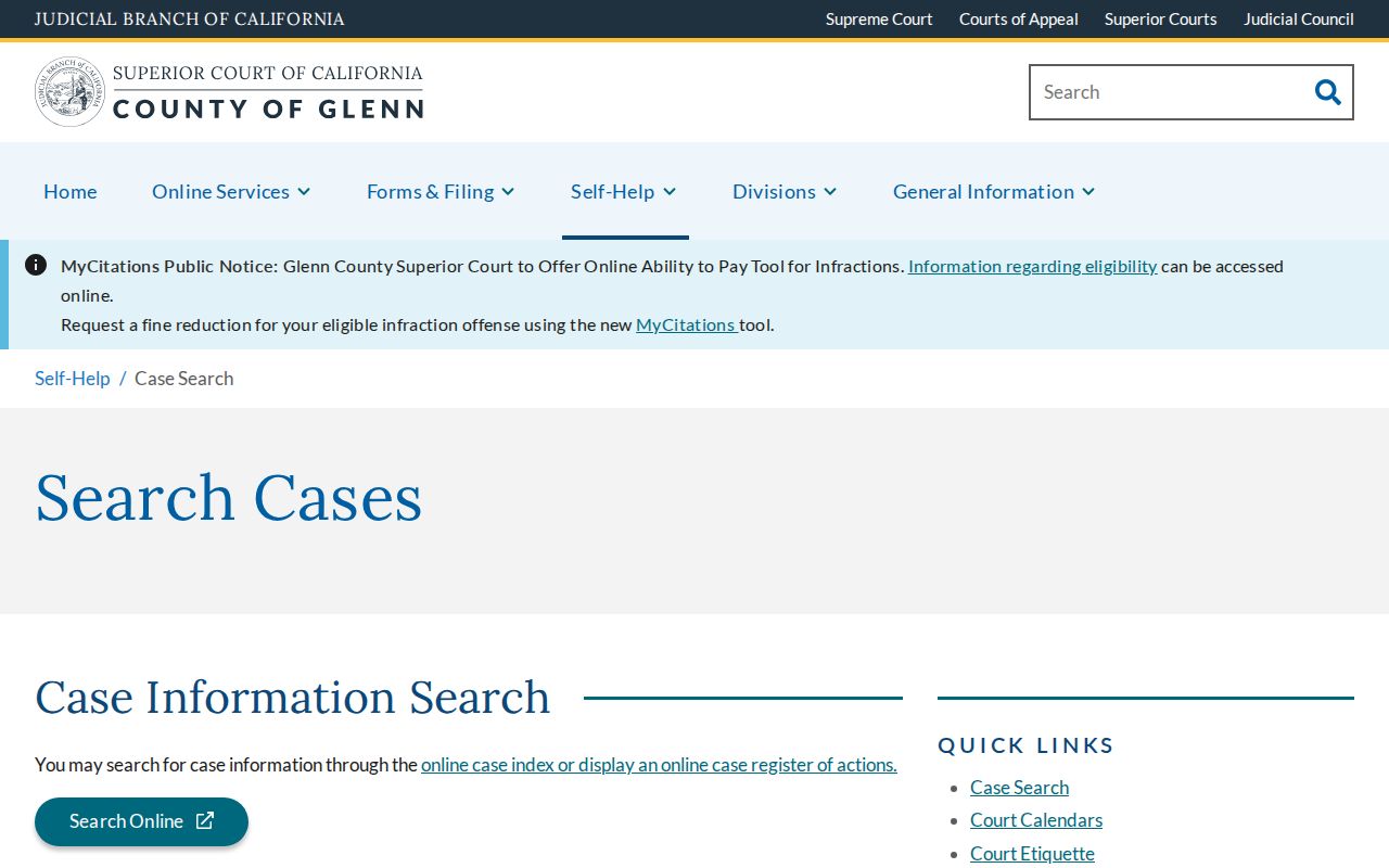 Glenn County court case search for following an arrest record
