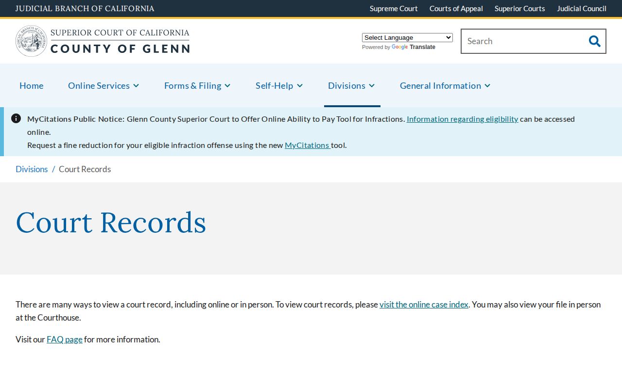 Glenn Superior Court records page for following older arrest cases